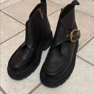 Kurt Geiger Black Combat Boots with Gold Accent